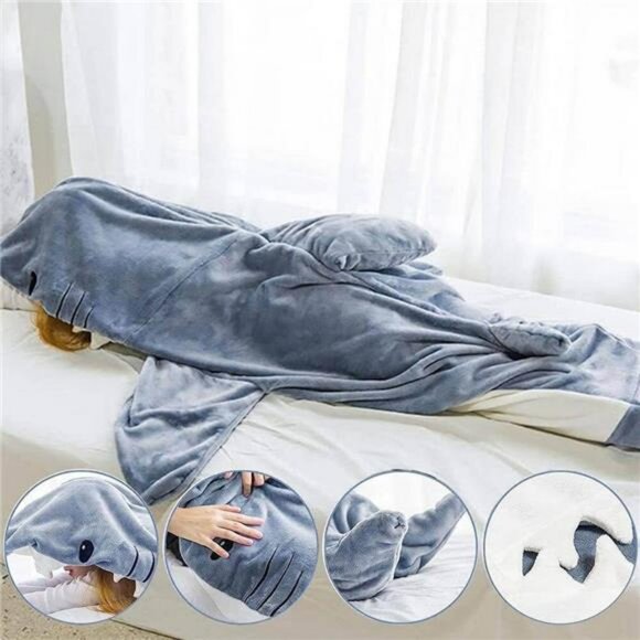 Shark Blanket Hoodie Wearable Sleeping Bag Costume for Kids or Adults Fleece - Picture 6 of 7